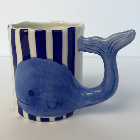 Striped Blue and White Whale Mug by The Old Pottery Company - Picture 3 of 11